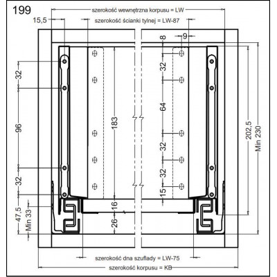 Висувний ящик Matrix S Slim 2.0 з дотягом H=199 мм, L=400 мм, 35 кг сірий