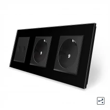 Сенсорний прохідний вимикач Sense 2 сенсора 2 розетки чорний скло