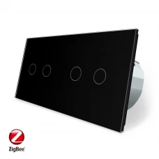 Умный сенсорный ZigBee выключатель 4 сенсора (2-2) черный стекло