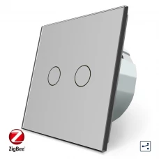 Розумний сенсорний прохідний ZigBee вимикач 2 сенсора сірий скло