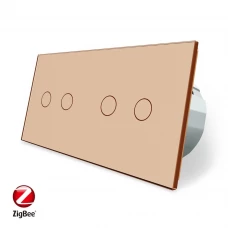 Умный сенсорный ZigBee выключатель 4 сенсора (2-2) золото стекло