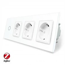 Умный сенсорный ZigBee выключатель 1 сенсор 3 розетки белый стекло