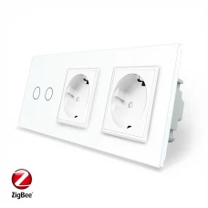 Умный сенсорный ZigBee выключатель 2 сенсора 2 розетки белый стекло