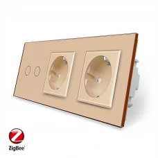 Умный сенсорный ZigBee выключатель 2 сенсора 2 розетки золото стекло