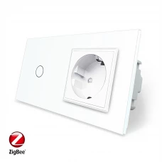 Розумний сенсорний ZigBee вимикач 1 сенсор 1 розетка білий скло