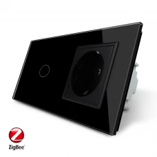 Розумний сенсорний ZigBee вимикач 1 сенсор 1 розетка чорний скло