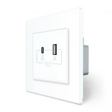 Розетка USB-A та USB-C 36W білий скло