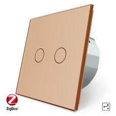 Розумний сенсорний прохідний ZigBee вимикач 2 сенсора золото скло