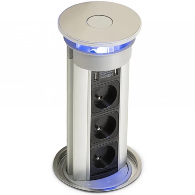 Вертикальний выдвижной блок Versalux на 3 розетки + 1 USB.5V алюминий/черный