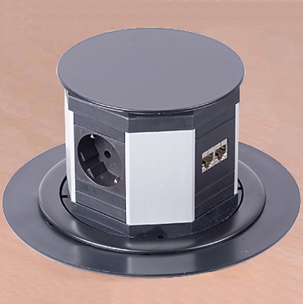 Выдвижной блок на 3 розетки + 2 RJ45 врезной Schucko черный купить в ...